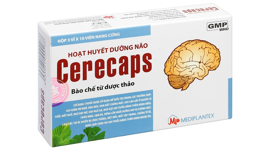 Cerecaps tuần hoàn máu não, cải thiện trí nhớ (3 vỉ x 10 viên) - 
