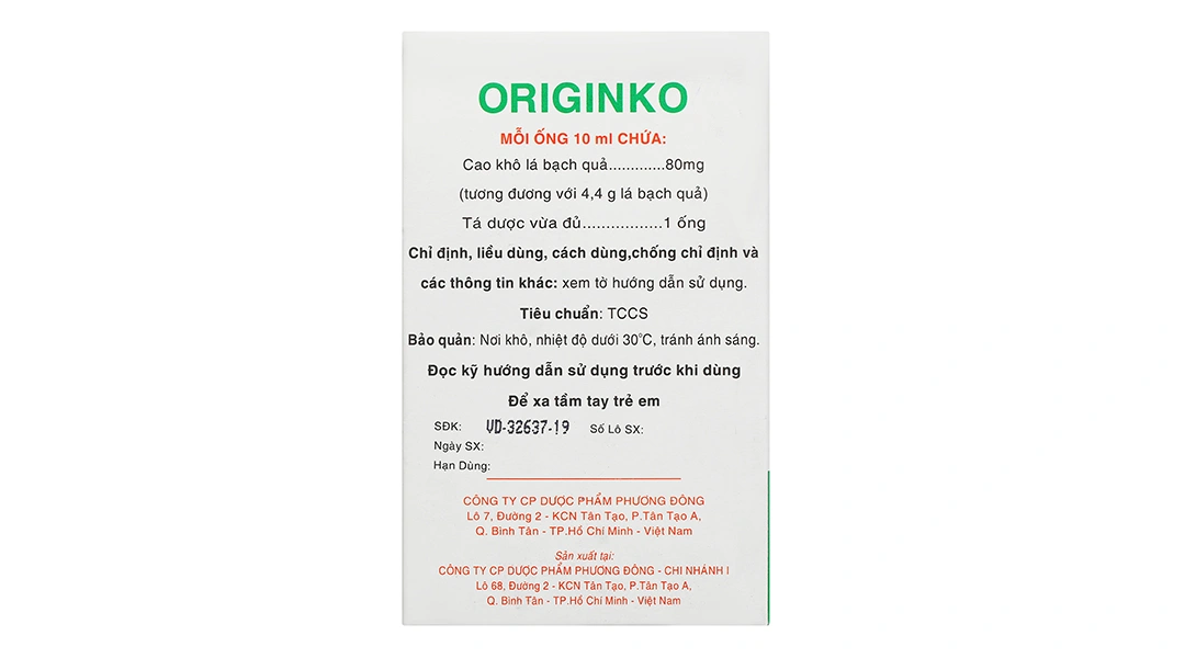 Dung dịch uống Originko điều trị suy giảm trí nhớ, suy tuần hoàn não (20 ống x 10ml) - 2