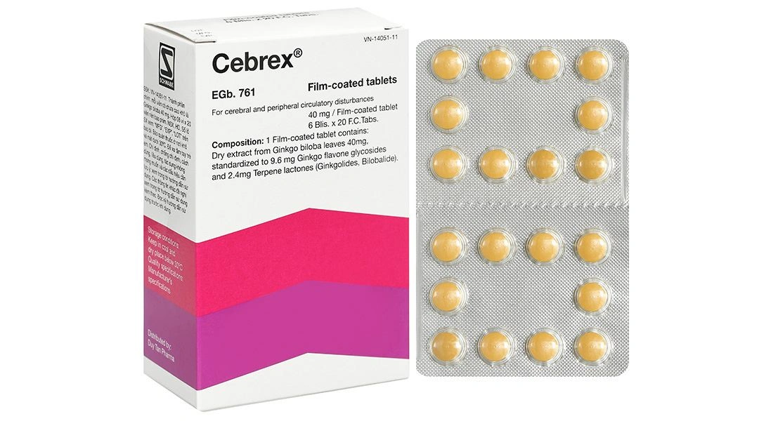 Cebrex 40mg điều trị rối loạn tuần hoàn não, tuần hoàn ngoại biên (6 vỉ x 20 viên) - 