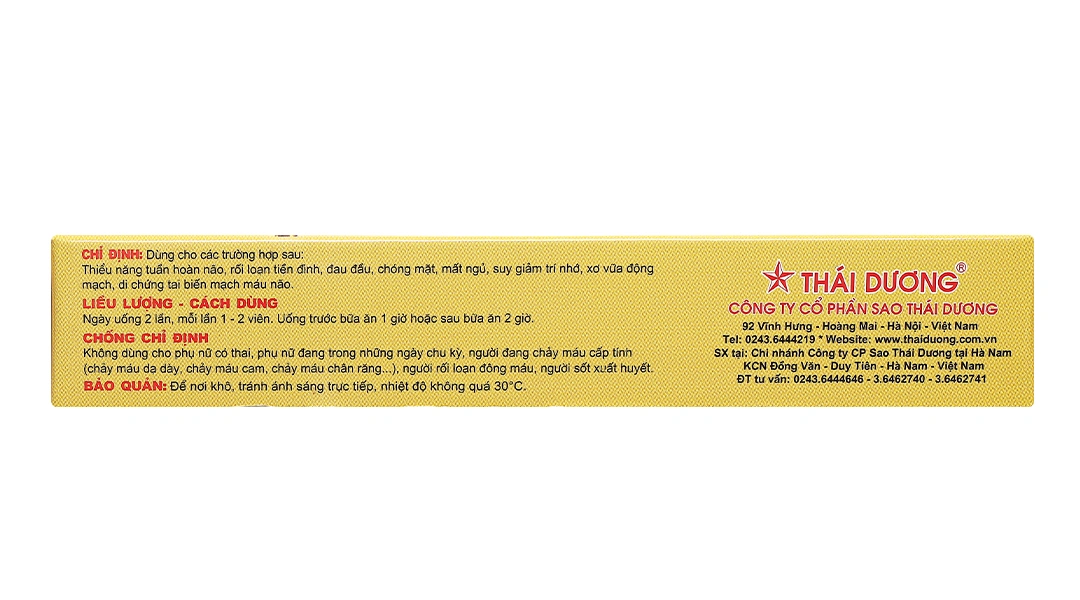 Tuần Hoàn Não Thái Dương hỗ trợ điều trị thiểu năng tuần hoàn não (2 vỉ x 6 viên) - 2
