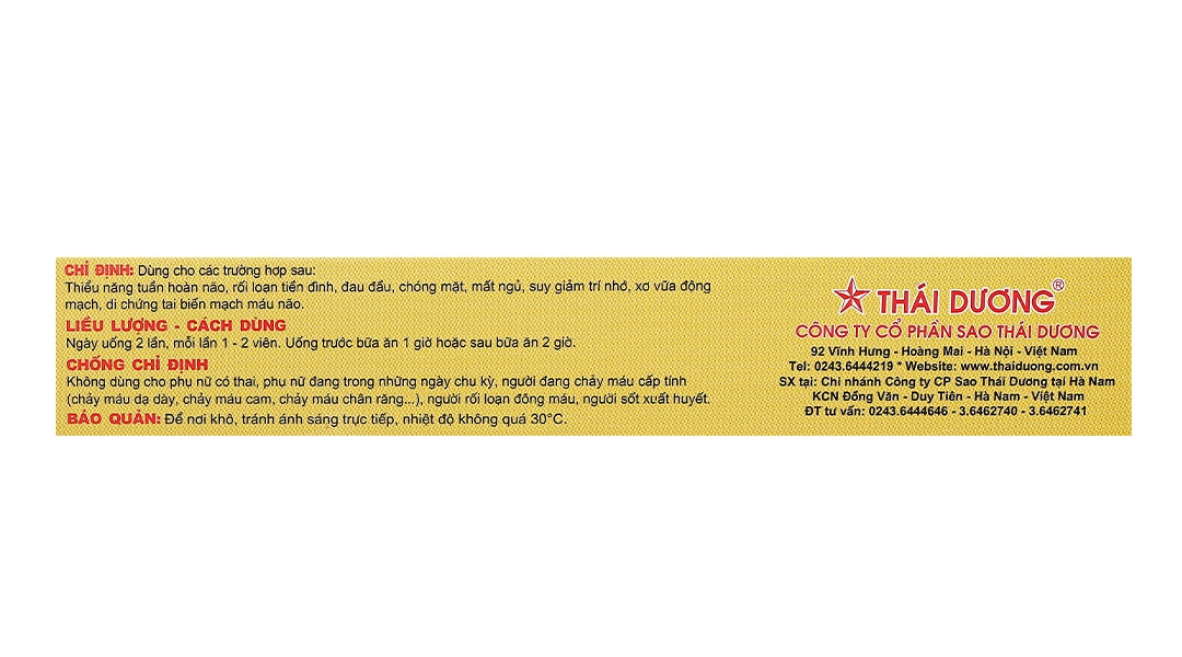 Tuần Hoàn Não Thái Dương hỗ trợ điều trị thiểu năng tuần hoàn não (2 vỉ x 6 viên) - 5