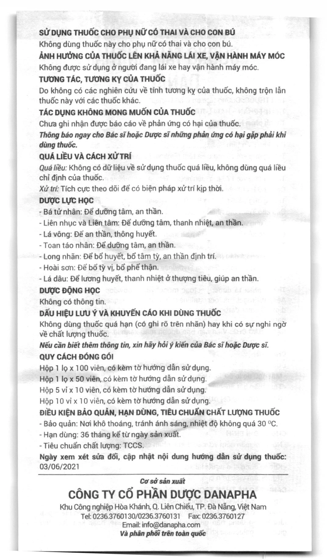 Dưỡng Tâm An Thần Danapha điều trị mất ngủ do lo âu, làm việc quá sức lọ 100 viên - 6