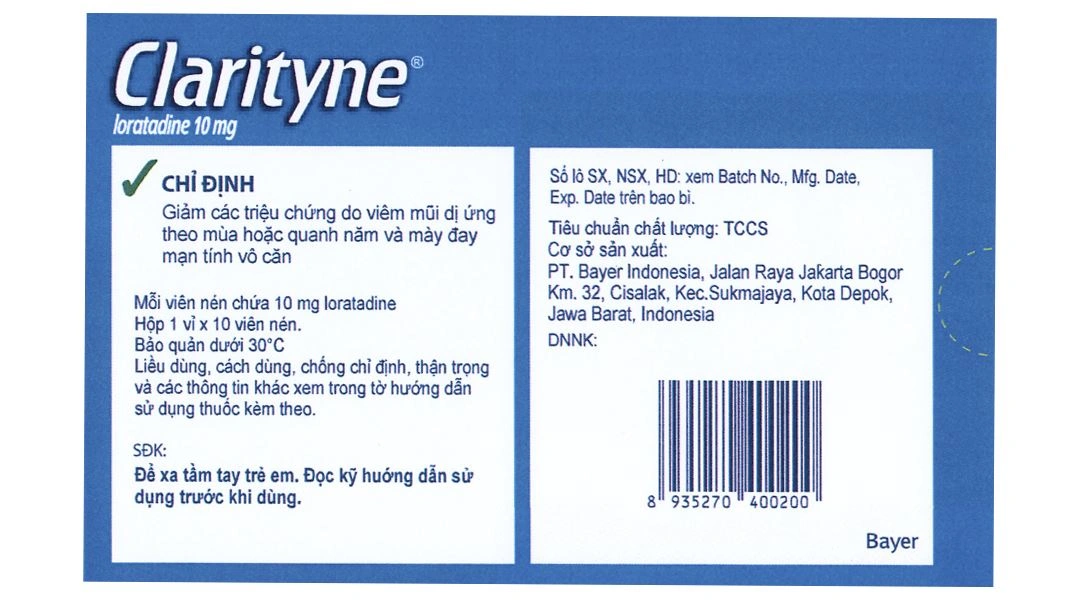 Clarityne 10mg giảm các triệu chứng viêm mũi dị ứng, mề đay (1 vỉ x 10 viên) - 2