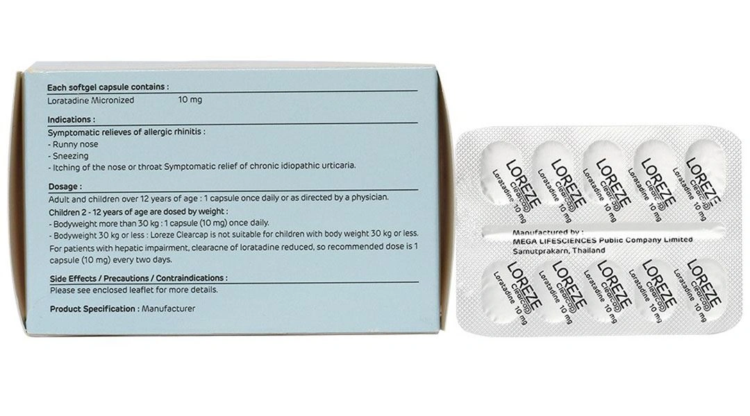 Loreze Clearcap 10mg trị triệu chứng viêm mũi dị ứng, mày đay (5 vỉ x 10 viên) - 1