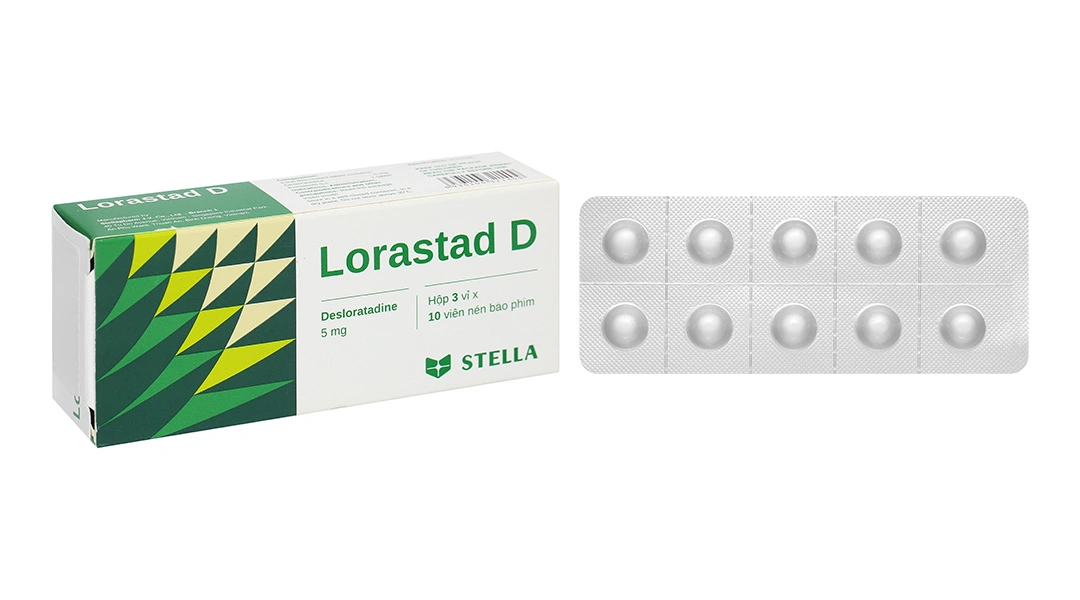 Lorastad D 5mg giảm triệu chứng viêm mũi dị ứng, mày đay (3 vỉ x 10 viên) - 