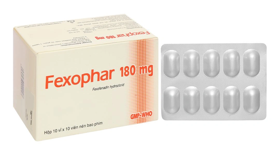 Fexophar 180mg trị viêm mũi dị ứng, mày đay, ngứa (10 vỉ x 10 viên) - 
