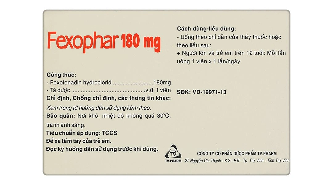 Fexophar 180mg trị viêm mũi dị ứng, mày đay, ngứa (10 vỉ x 10 viên) - 2