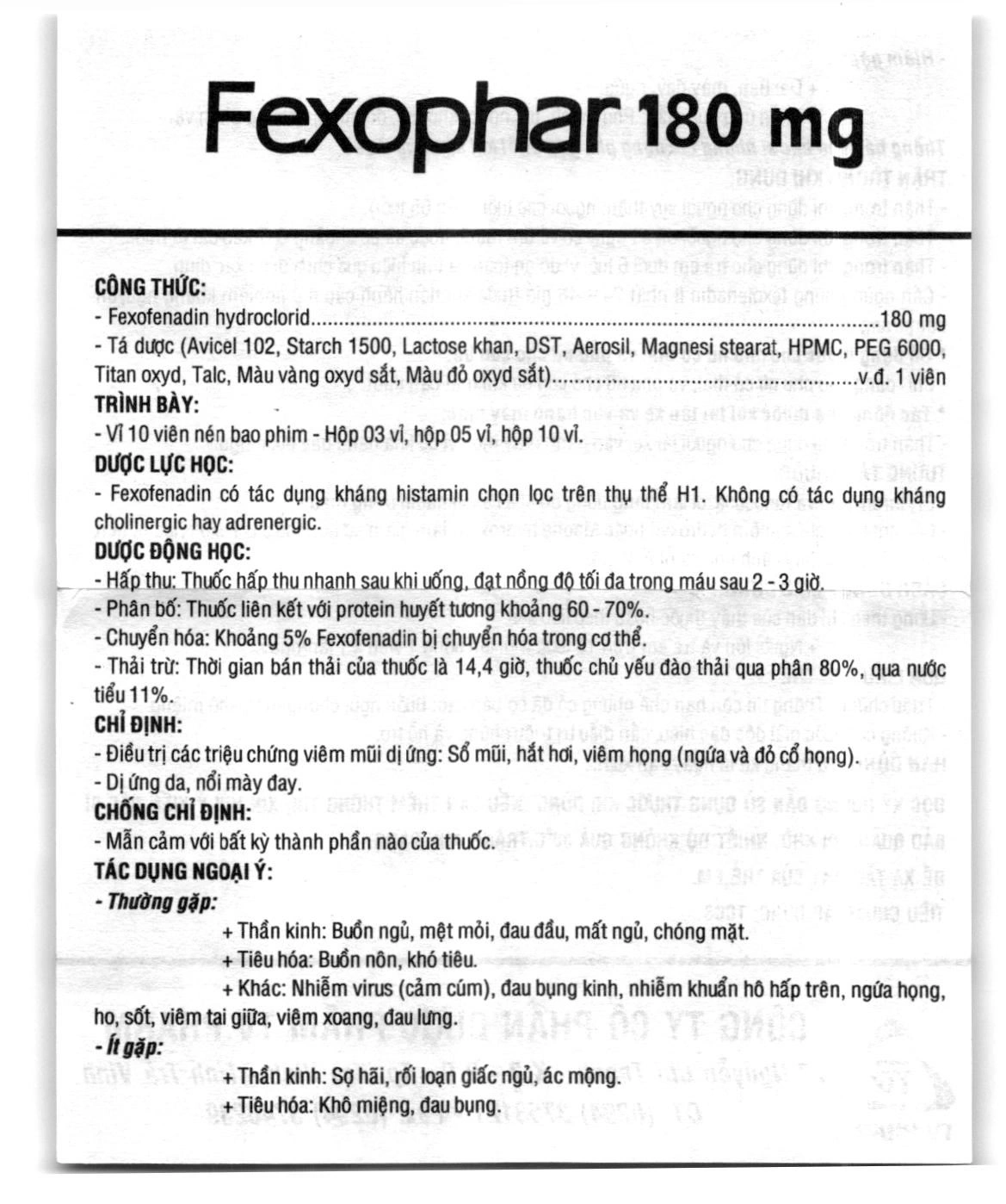 Fexophar 180mg trị viêm mũi dị ứng, mày đay, ngứa (10 vỉ x 10 viên) - 5