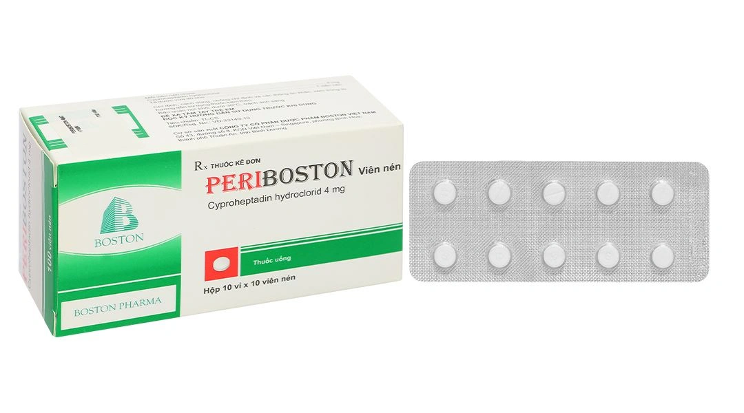 Periboston 4mg điều trị dị ứng và ngứa, đau nửa đầu và đau đầu (10 vỉ x 10 viên) - 