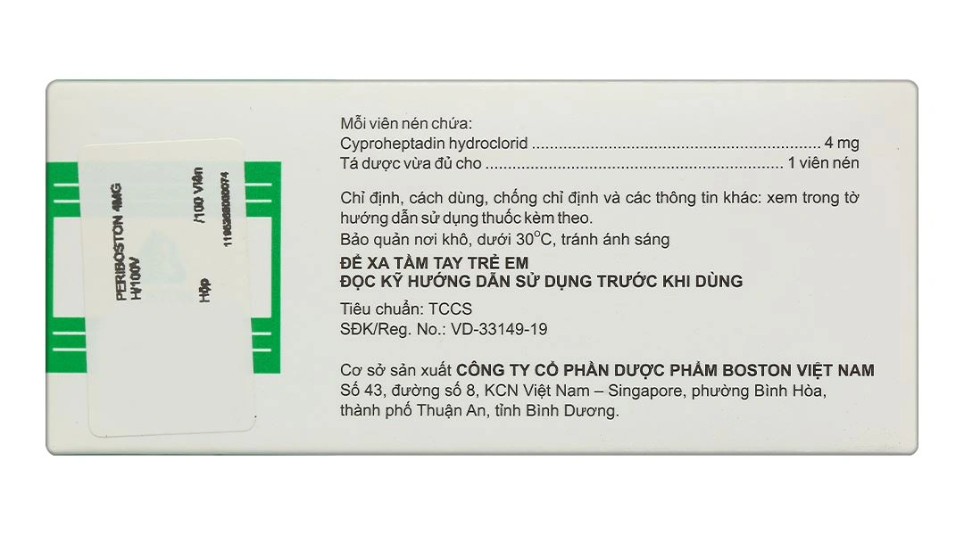 Periboston 4mg điều trị dị ứng và ngứa, đau nửa đầu và đau đầu (10 vỉ x 10 viên) - 2
