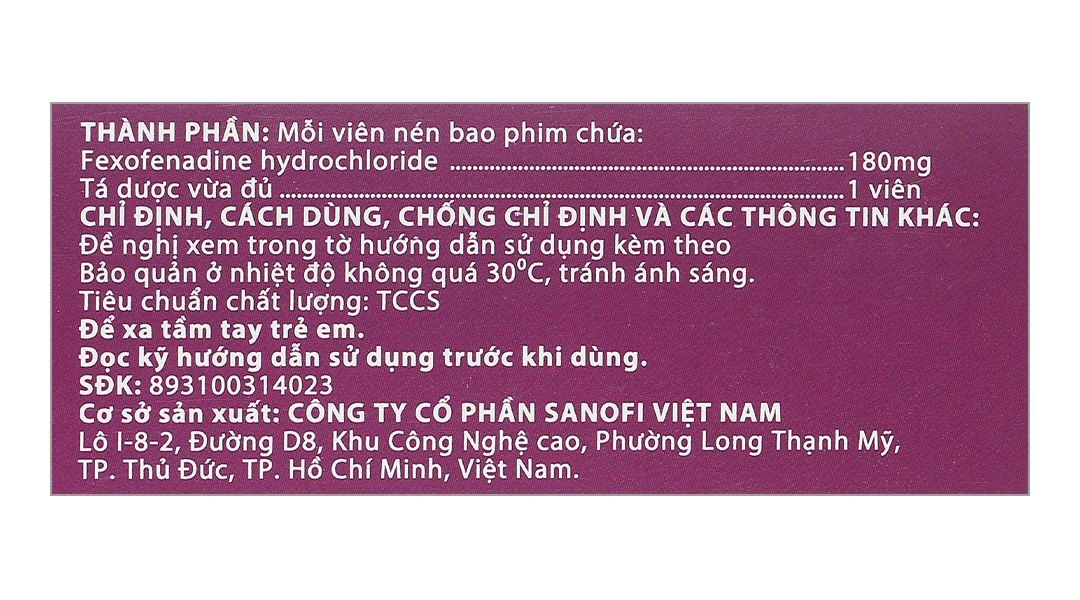 Telfast HD 180mg trị viêm mũi dị ứng, mề đay vô căn mạn tính (3 vỉ x 10 viên) - 4