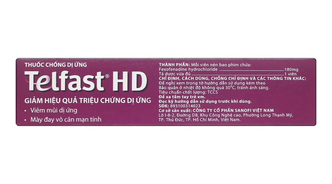 Telfast HD 180mg trị viêm mũi dị ứng, mề đay vô căn mạn tính (3 vỉ x 10 viên) - 2