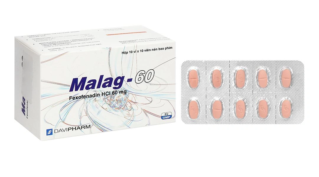Malag-60 điều trị triệu chứng viêm mũi dị ứng theo mùa, mày đay (10 vỉ x 10 viên) - 