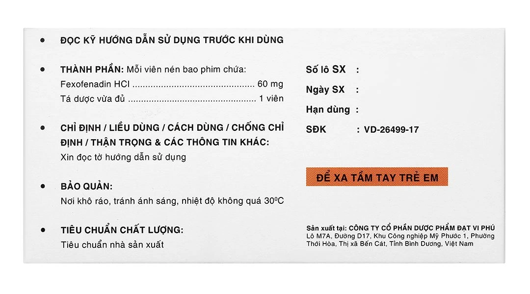 Malag-60 điều trị triệu chứng viêm mũi dị ứng theo mùa, mày đay (10 vỉ x 10 viên) - 2