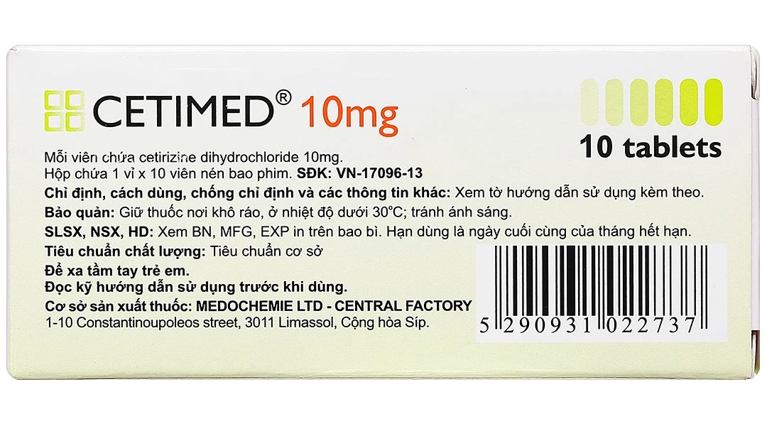 Cetimed 10mg điều trị triệu chứng viêm mũi dị ứng (1 vỉ x 10 viên) - 2