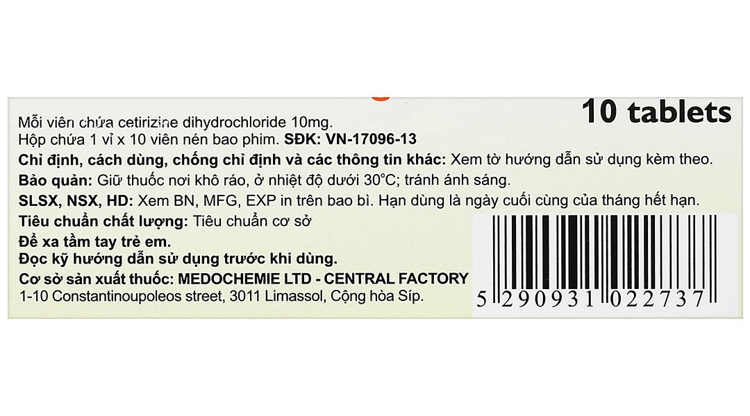 Cetimed 10mg điều trị triệu chứng viêm mũi dị ứng (1 vỉ x 10 viên) - 8