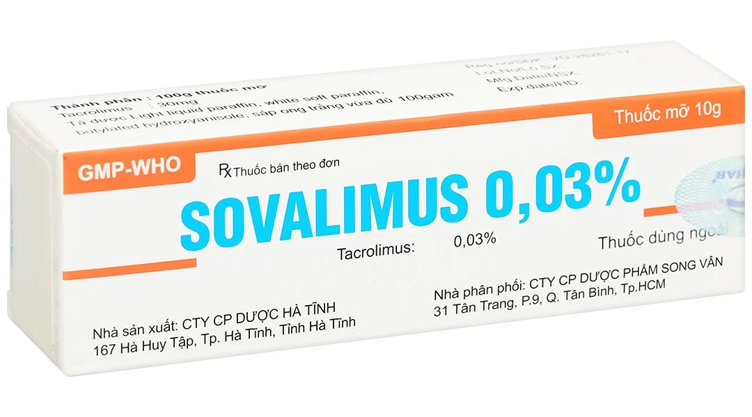Thuốc mỡ bôi da Sovalimus 0.03% trị chàm thể tạng tuýp 10g - 