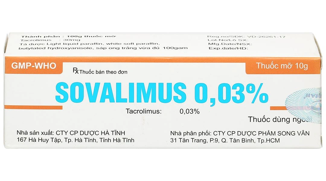 Thuốc mỡ bôi da Sovalimus 0.03% trị chàm thể tạng tuýp 10g - 1