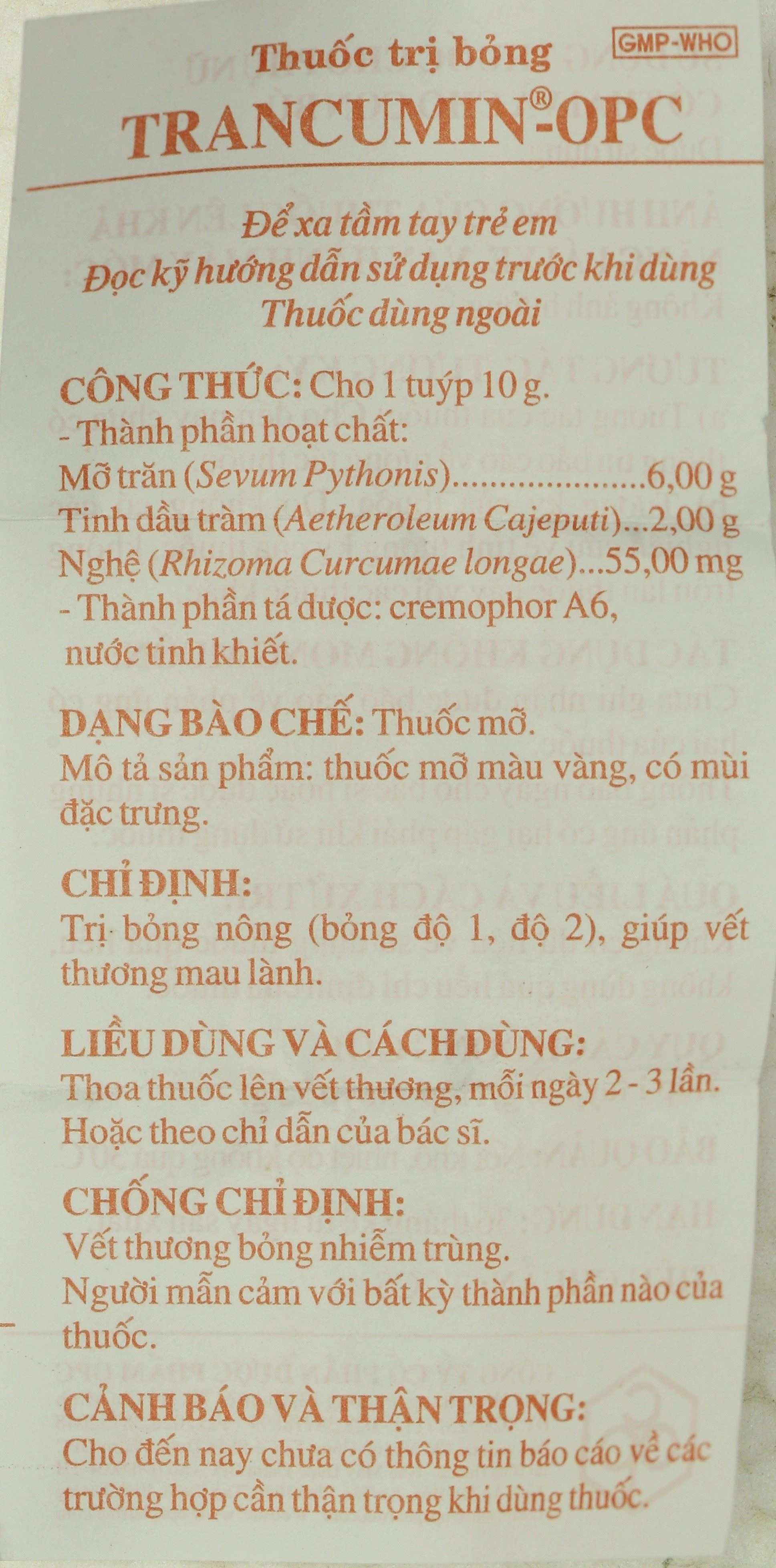 Thuốc mỡ Trancumin - OPC trị bỏng, giúp vết thương mau lành tuýp 10g - 4