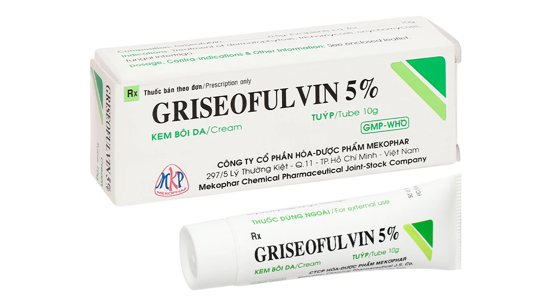 Kem bôi da Griseofulvin Mekophar 5% trị nấm da, tóc, móng tay tuýp 10g - 