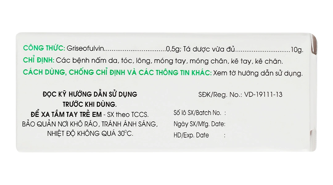 Kem bôi da Griseofulvin Mekophar 5% trị nấm da, tóc, móng tay tuýp 10g - 2