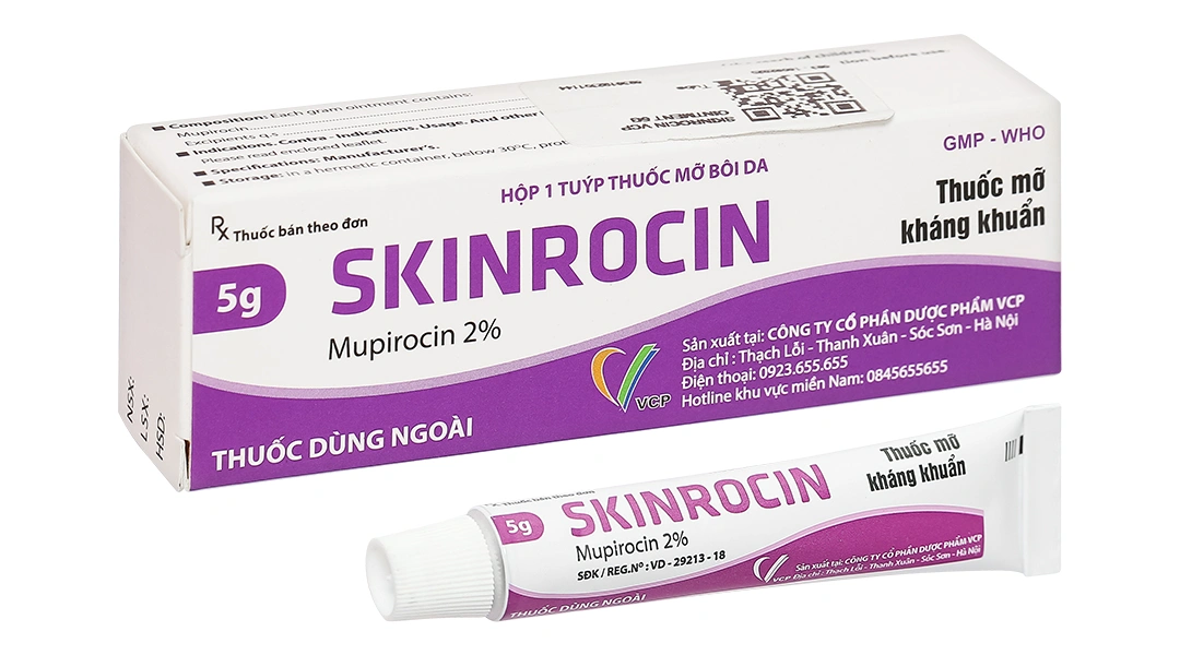 Thuốc mỡ bôi da Skinrocin VCP 2% điều trị nhiễm khuẩn ngoài da tuýp 5g - 