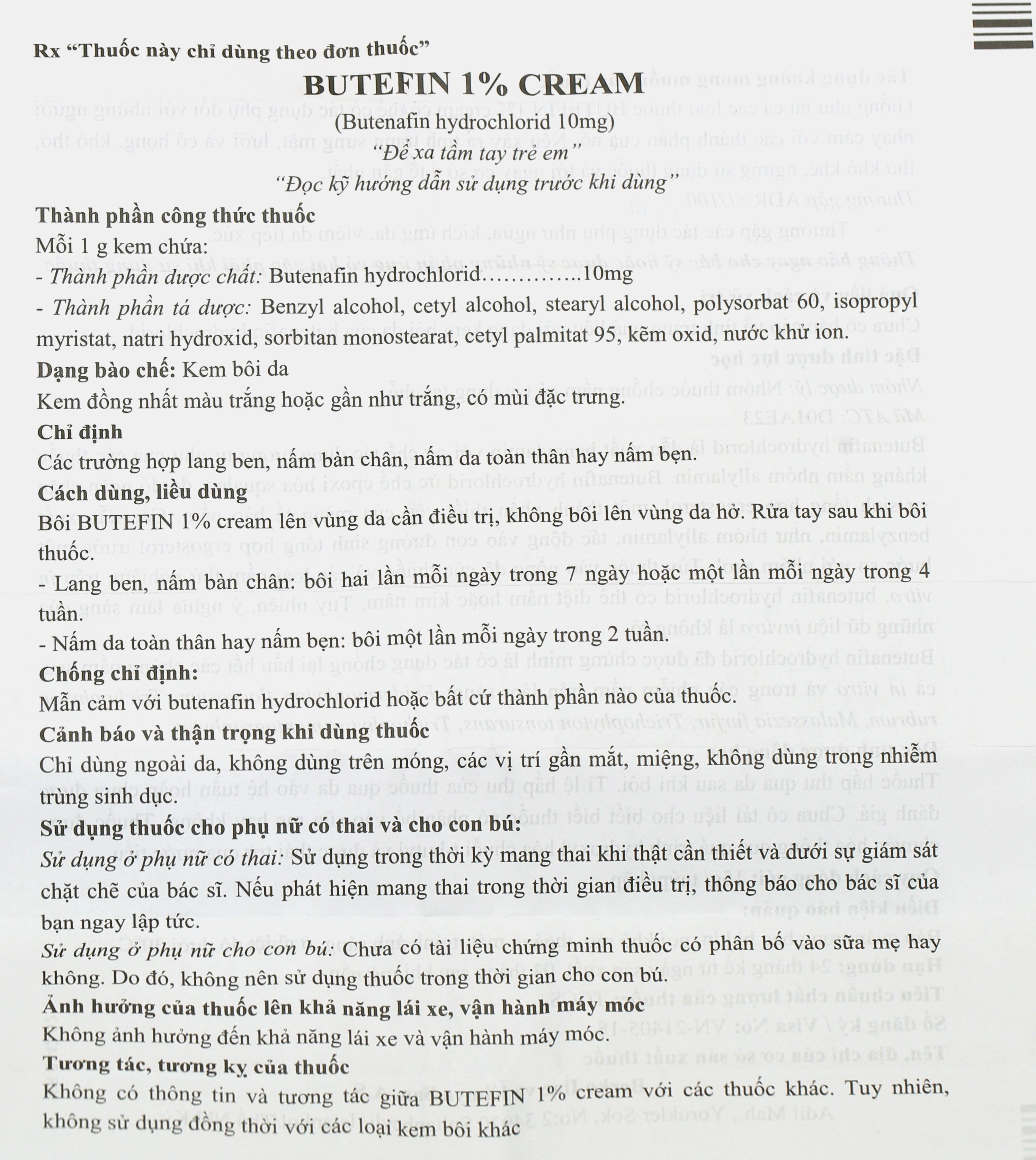 Butefin 1% Cream điều trị lang ben, nấm tuýp 15g - 7