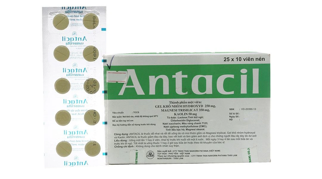 Antacil giảm ợ chua, trị loét dạ dày, tá tràng (25 vỉ x 10 viên) - 