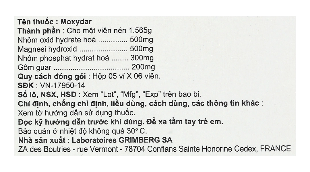 Moxydar trị các chứng trào ngược dạ dày, thực quản (5 vỉ x 6 viên) - 5