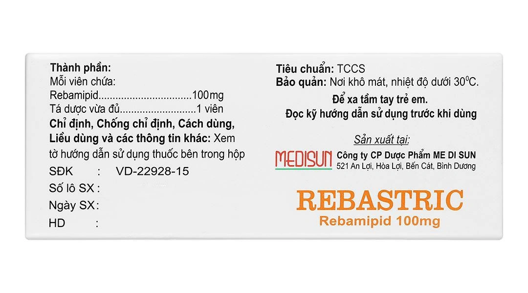 Rebastric 100mg điều trị loét, viêm dạ dày (10 vỉ x 10 viên) - 2