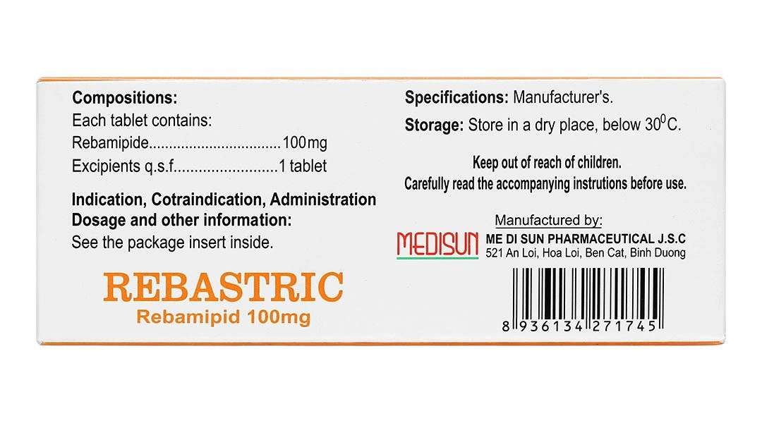 Rebastric 100mg điều trị loét, viêm dạ dày (10 vỉ x 10 viên) - 3