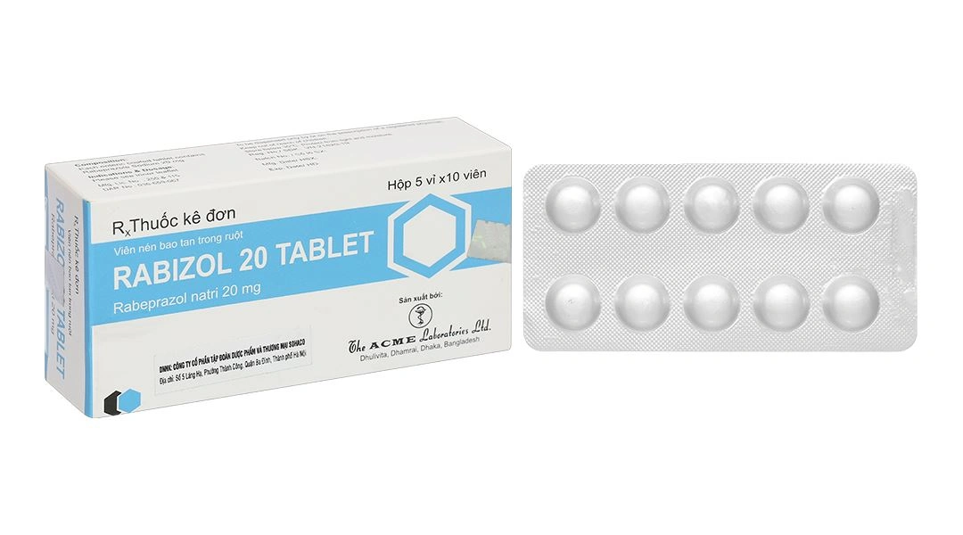 Rabizol 20 tablet điều trị loét dạ dày, tá tràng (5 vỉ x 10 viên) - 