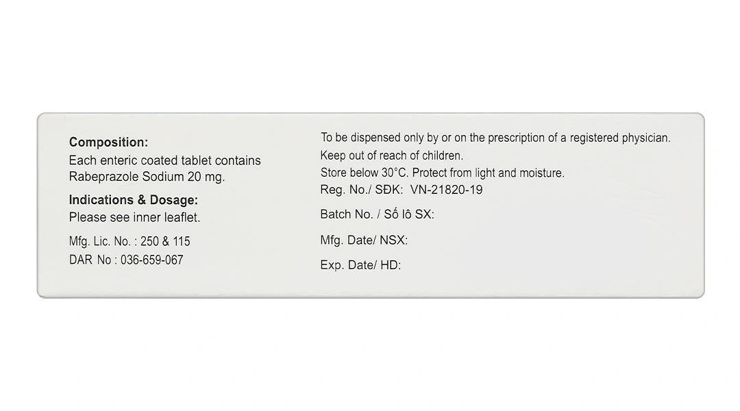 Rabizol 20 tablet điều trị loét dạ dày, tá tràng (5 vỉ x 10 viên) - 2