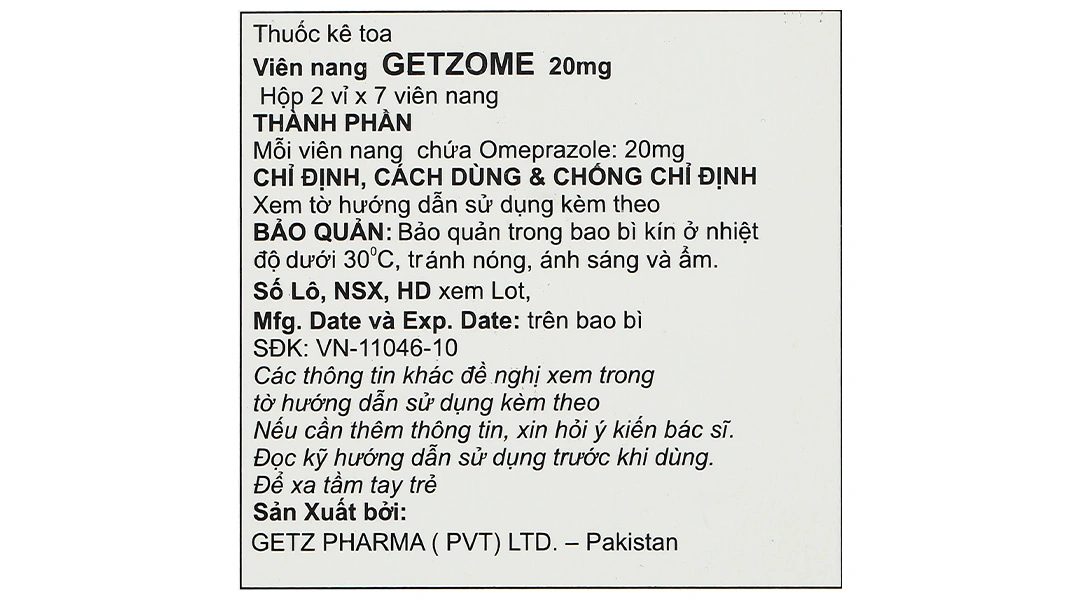 Getzome 20 điều trị loét dạ dày, tá tràng (2 vỉ x 7 viên) - 4