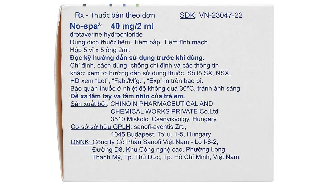 Dung dịch tiêm No-Spa 40mg/2ml chống co thắt cơ trơn (25 ống x 2ml) - 3