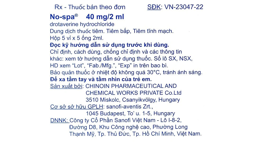 Dung dịch tiêm No-Spa 40mg/2ml chống co thắt cơ trơn (25 ống x 2ml) - 6