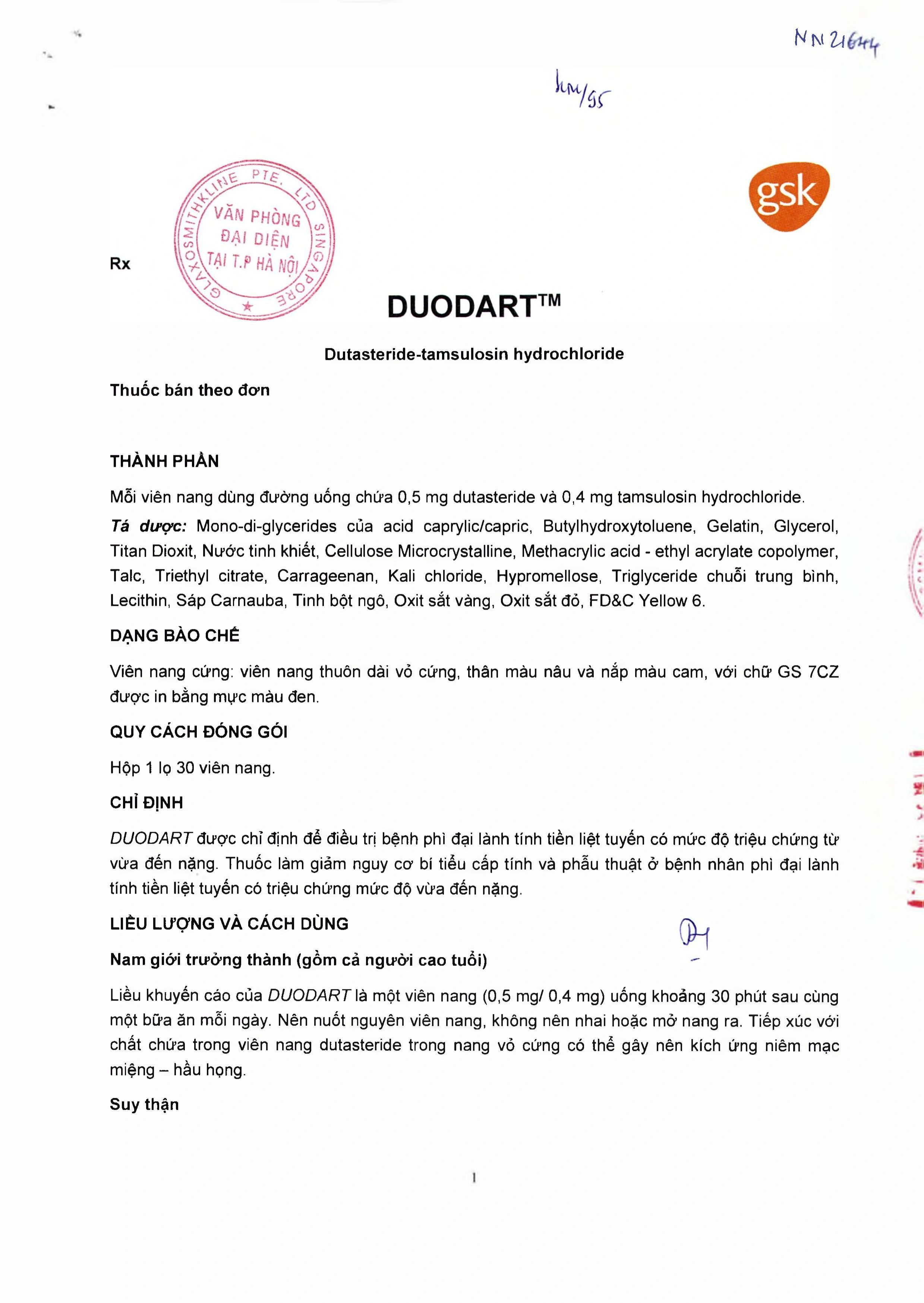 Duodart 0.5mg/0.4mg điều trị phì đại lành tính tuyến tiền liệt lọ 30 viên - 7