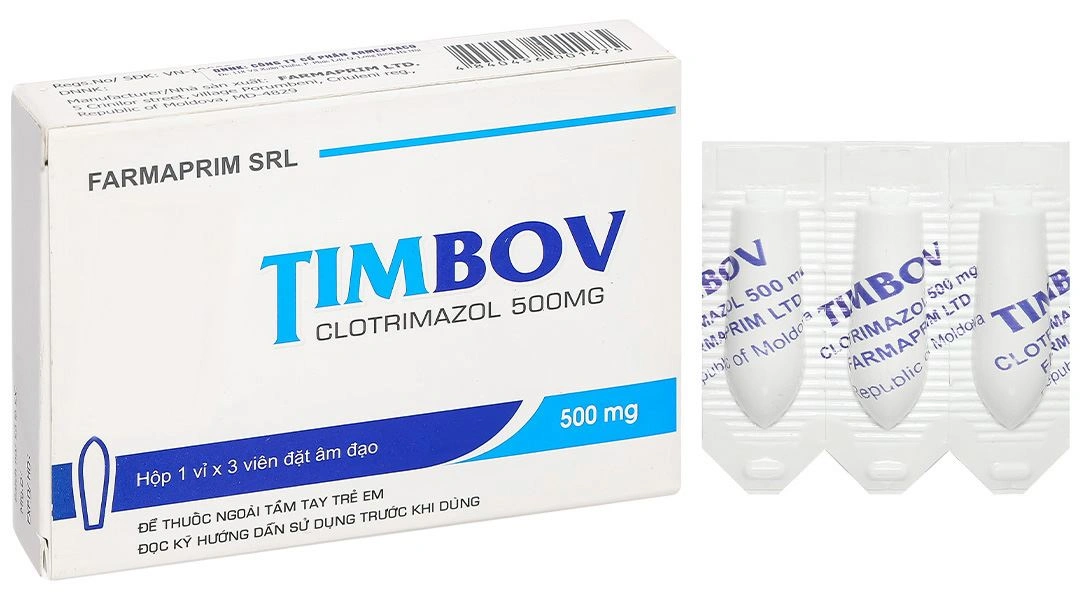 Viên đặt âm đạo Timbov 500mg điều trị viêm âm đạo do vi khuẩn, nấm (1 vỉ x 3 viên) - 