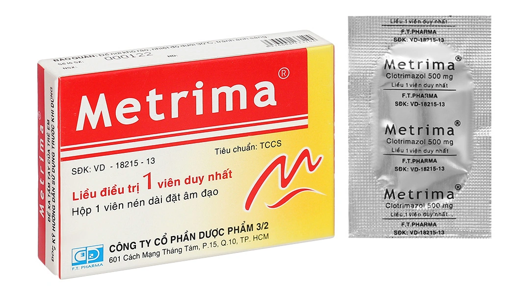 Viên đặt phụ khoa Metrima 500 trị viêm âm đạo (1 vỉ x 1 viên) - 