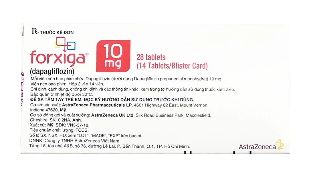 Forxiga 10mg trị đái tháo đường tuýp 2, suy tim và bệnh thận mạn tính (2 vỉ x 14 viên) - 1