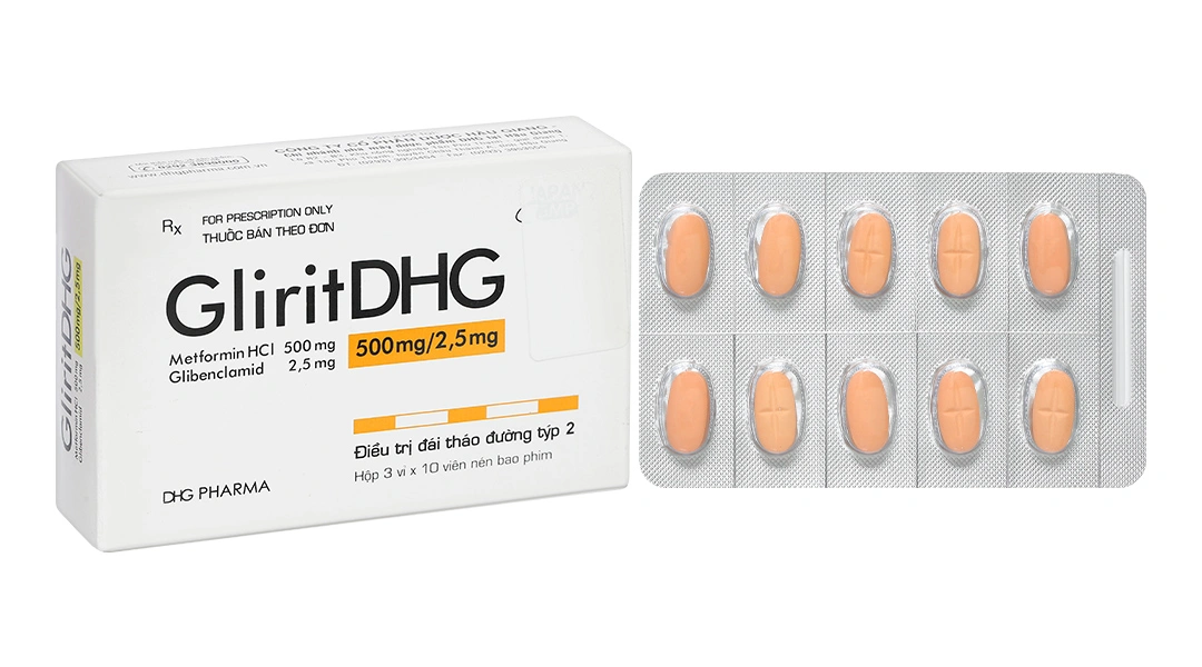 GliritDHG 500mg/2.5mg điều trị đái tháo đường tuýp 2 (3 vỉ x 10 viên) - 