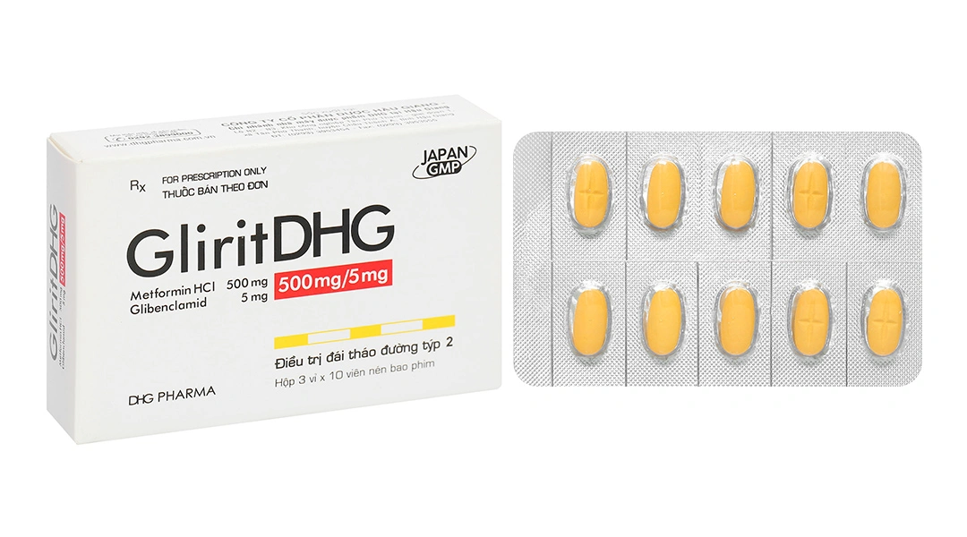 GliritDHG 500mg/5mg điều trị đái tháo đường tuýp 2 (3 vỉ x 10 viên) - 