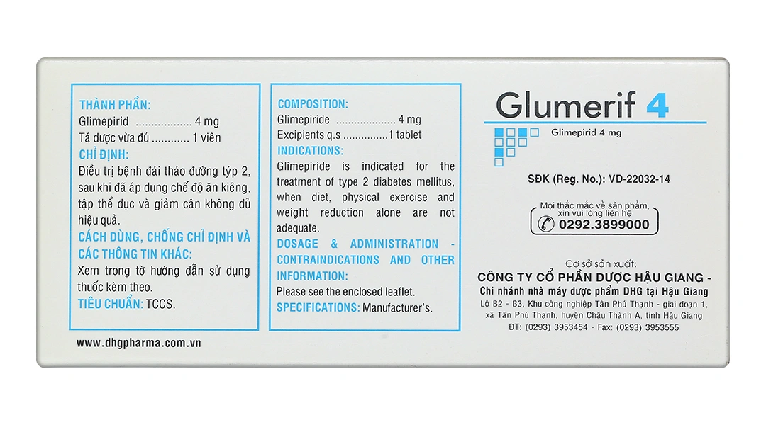 Glumerif 4 điều trị đái tháo đường týp 2 (3 vỉ x 10 viên) - 1