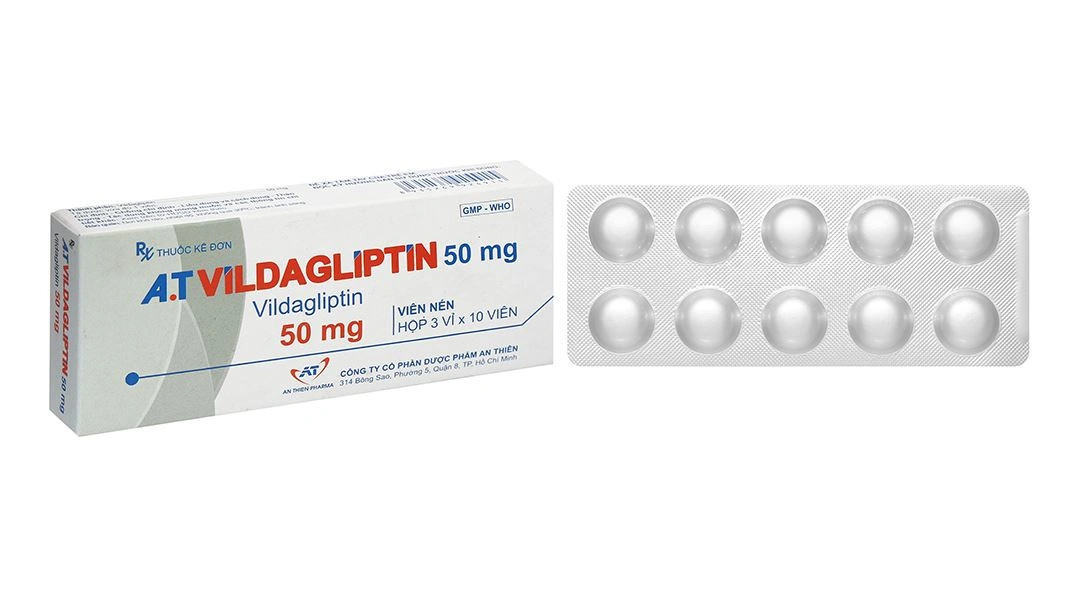 A.T Vildagliptin 50mg điều trị đái tháo đường tuýp 2 (3 vỉ x 10 viên) - 