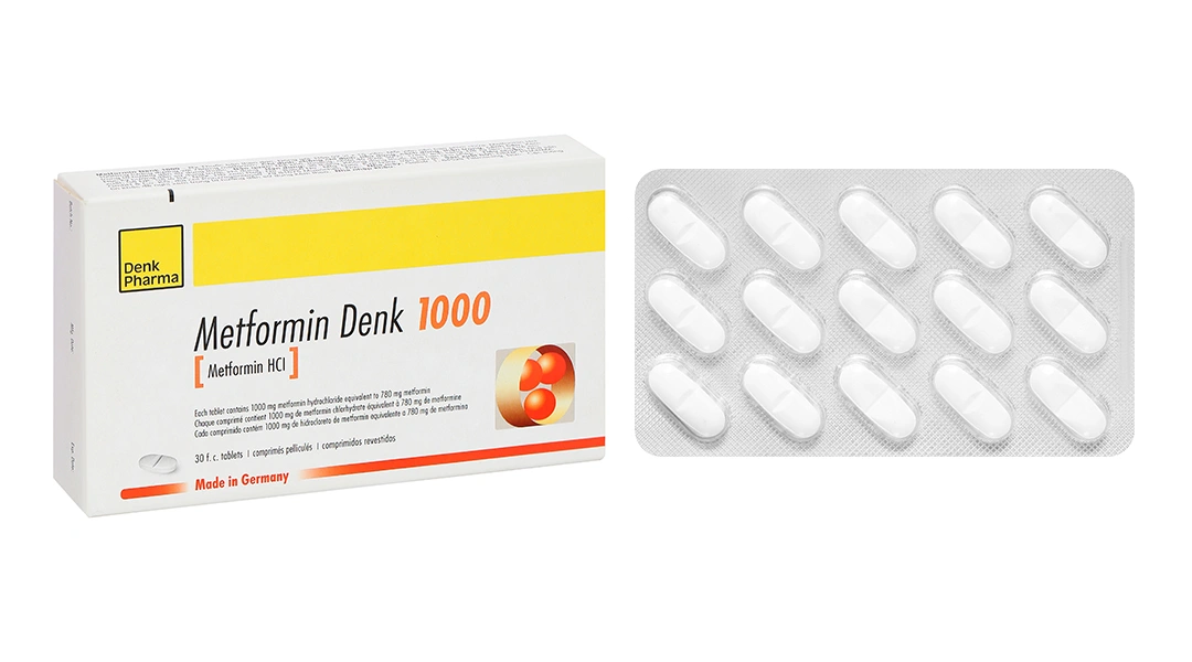 Metformin Denk 1000 điều trị đái tháo đường tuýp 2 (2 vỉ x 15 viên) - 