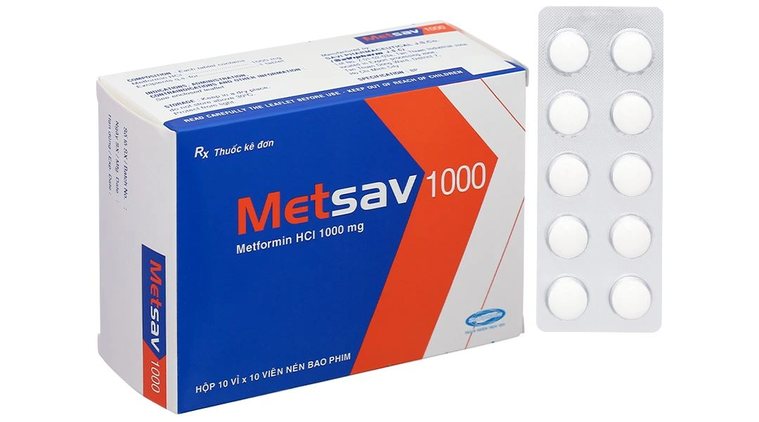 Metsav 1000 điều trị đái tháo đường (10 vỉ x 10 viên) - 