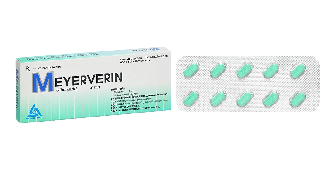 Meyerverin 2mg điều trị đái tháo đường tuýp 2 (2 vỉ x 10 viên) - 