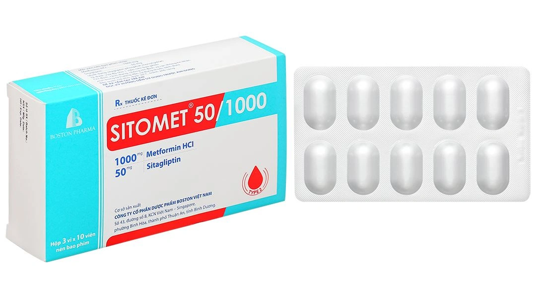 Sitomet 50/1000 điều trị đái tháo đường tuýp 2 (3 vỉ x 10 viên) - 