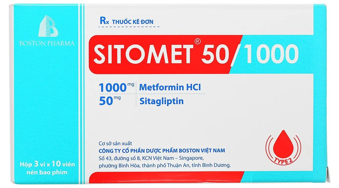 Sitomet 50/1000 điều trị đái tháo đường tuýp 2 (3 vỉ x 10 viên) - 1
