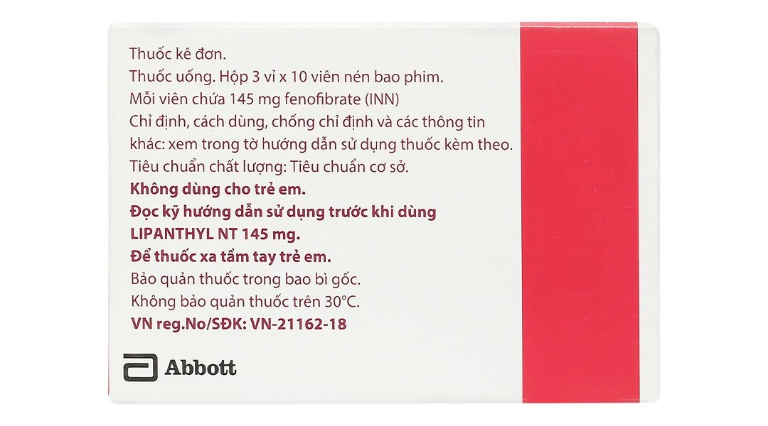 Lipanthyl NT 145mg Abbott trị tăng Cholesterol máu, giảm tiến triển bệnh võng mạc đái tháo đường (3 vỉ x 10 viên) - 2